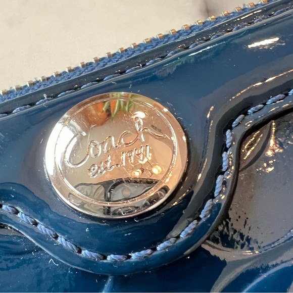 Coach Patent Embossed Monogram Logo Sapphire Blue Zip Around Wallet - Picture 5 of 10
